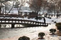 학교 겨울 눈 풍경 사진 의 사진